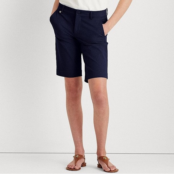 NWT Lauren Ralph Lauren Navy Stretch Cotton Shorts Size 10 Bermuda Twill - Picture 1 of 13